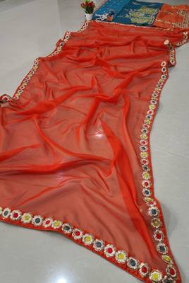 Vibrant multicolor printed French crepe silk fabric designer navratri lehenga 9