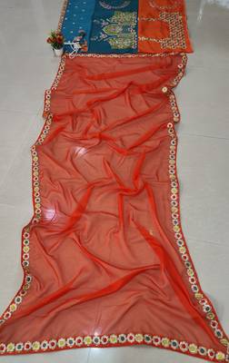 Vibrant multicolor printed French crepe silk fabric designer navratri lehenga 12