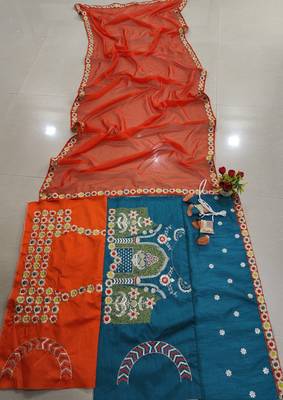 Vibrant multicolor printed French crepe silk fabric designer navratri lehenga 13