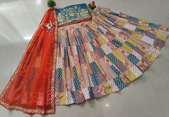 Vibrant multicolor printed French crepe silk fabric designer navratri lehenga 14