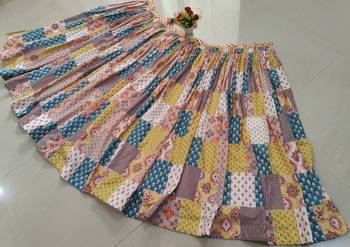 Vibrant multicolor printed French crepe silk fabric designer navratri lehenga 15