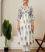 Lavender floral hand block printed cotton kurta pant set