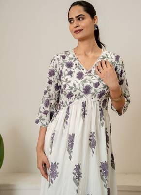 Lavender floral hand block printed cotton kurta pant set 2