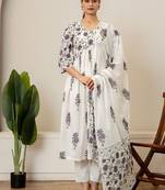 Lavender floral hand block printed cotton suit set