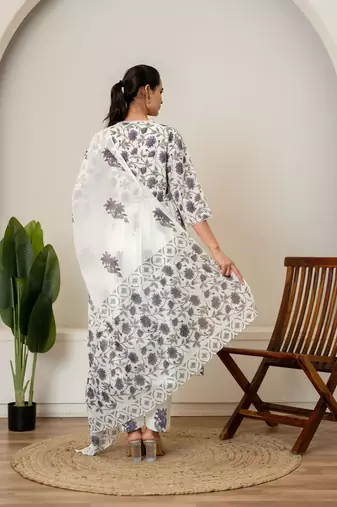 Lavender floral hand block printed cotton suit set