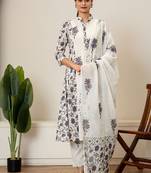 Lavender floral hand block printed cotton suit set