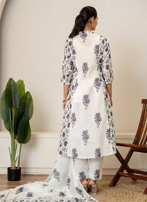 Lavender floral hand block printed cotton suit set 2