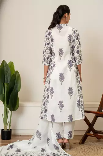 Lavender floral hand block printed cotton suit set