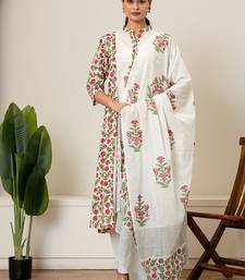Red floral hand block printed cotton suit set