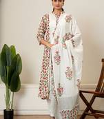 Red floral hand block printed cotton suit set