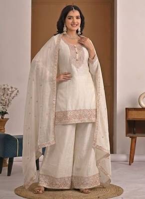 off white embroidery satin silk    full stitched sharara plazo 2