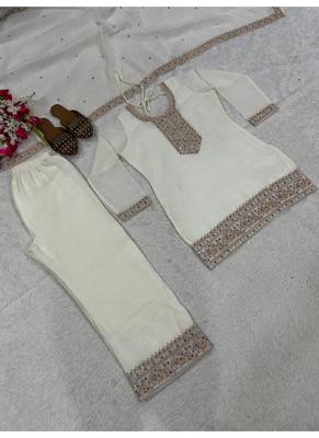 off white embroidery satin silk    full stitched sharara plazo 4