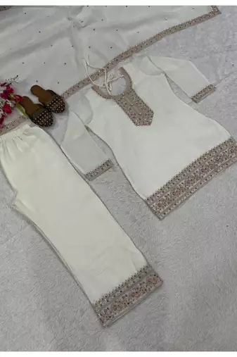 off white embroidery satin silk    full stitched sharara plazo