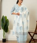 Blue hand block printed cotton suit set