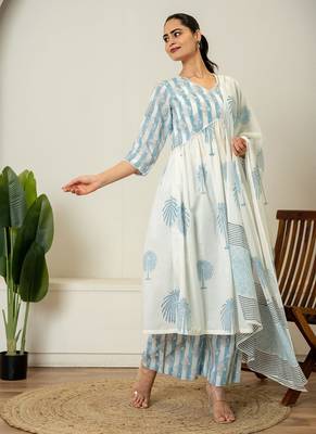 Blue hand block printed cotton suit set 2