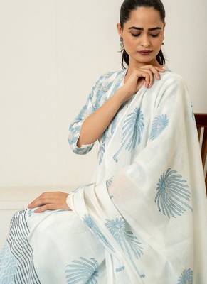 Blue hand block printed cotton suit set 3