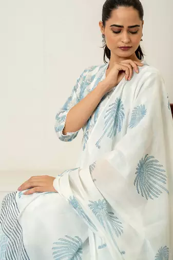 Blue hand block printed cotton suit set