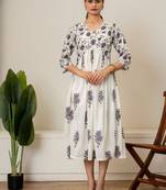 Lavender floral hand block printed cotton dress