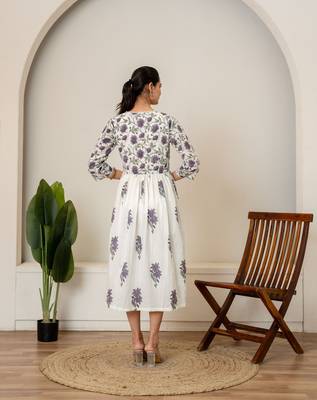 Lavender floral hand block printed cotton dress 2