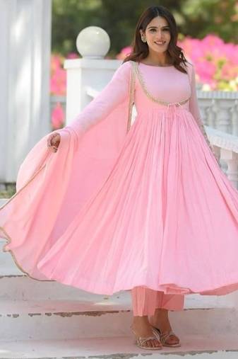 baby pink embroidery silk blend  full stitched anarkali suit 