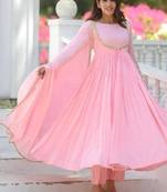 baby pink embroidery silk blend  full stitched anarkali suit 