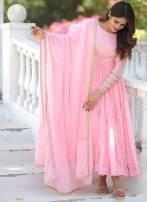 baby pink embroidery silk blend  full stitched anarkali suit  2