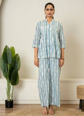 Blue hand block printed cotton co-ord set 1