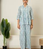 Blue hand block printed cotton co-ord set