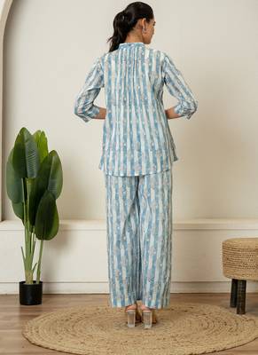 Blue hand block printed cotton co-ord set 2