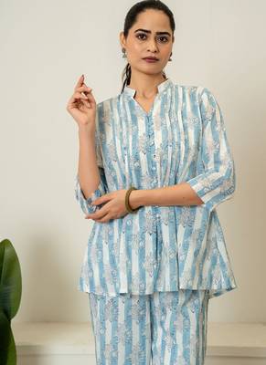 Blue hand block printed cotton co-ord set 3