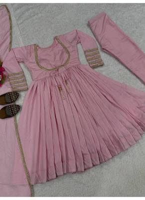 baby pink embroidery silk blend  full stitched anarkali suit  4
