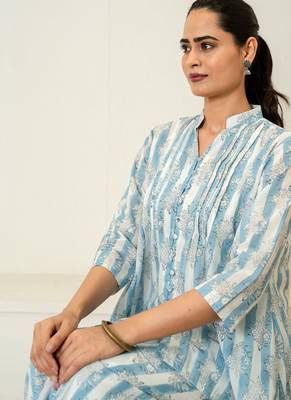 Blue hand block printed cotton co-ord set 4