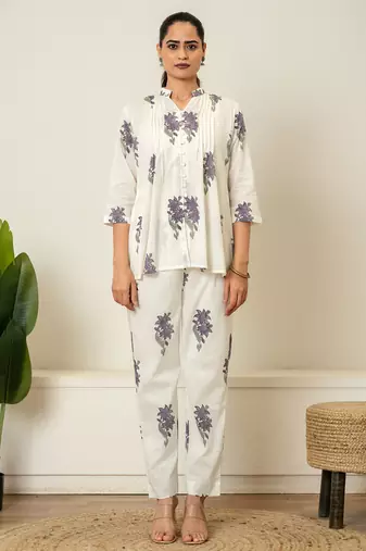 Lavender hand block printed cotton co-ord set