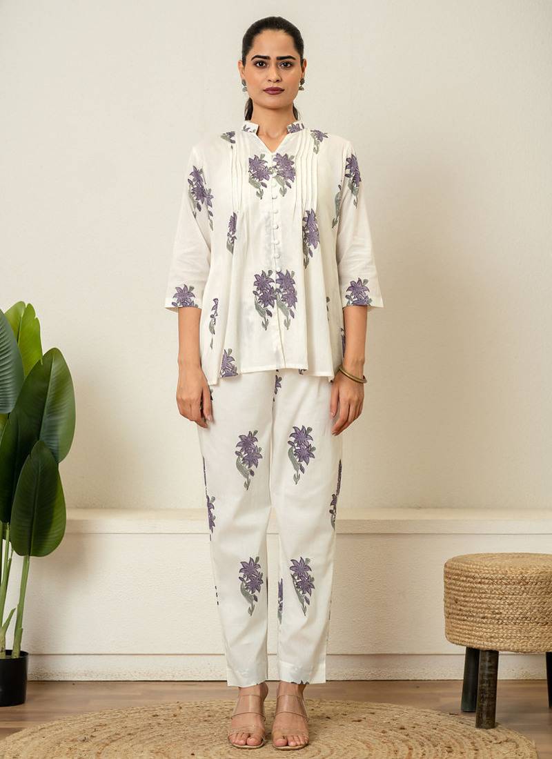 Lavender hand block printed cotton co-ord set