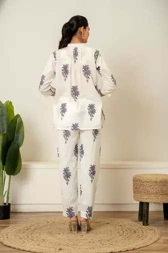 Lavender hand block printed cotton co-ord set