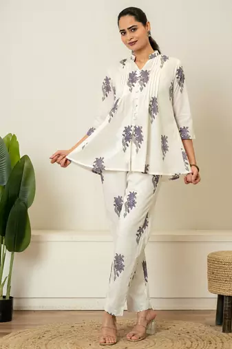Lavender hand block printed cotton co-ord set
