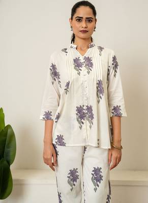 Lavender hand block printed cotton co-ord set 4