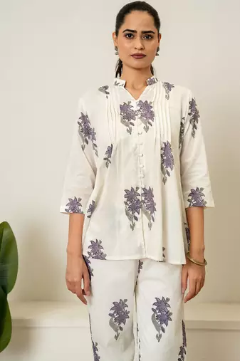 Lavender hand block printed cotton co-ord set