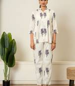Lavender floral hand block printed cotton co-ord set
