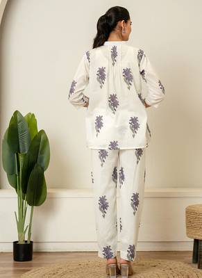 Lavender floral hand block printed cotton co-ord set 2