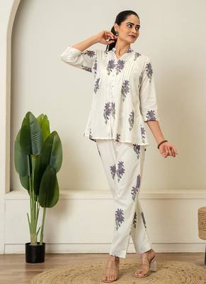 Lavender floral hand block printed cotton co-ord set 3