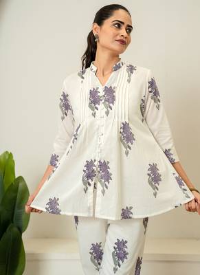 Lavender floral hand block printed cotton co-ord set 4