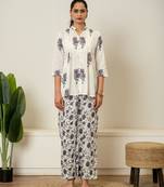 Lavender floral hand block printed cotton co-ord set