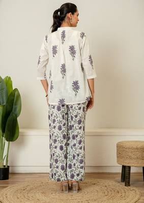 Lavender floral hand block printed cotton co-ord set 2