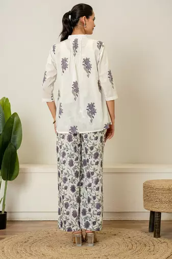 Lavender floral hand block printed cotton co-ord set
