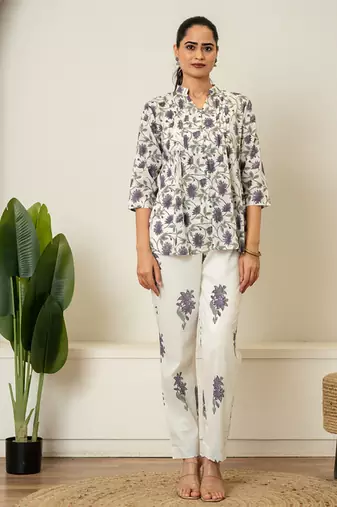 Lavender hand block printed cotton co-ord set