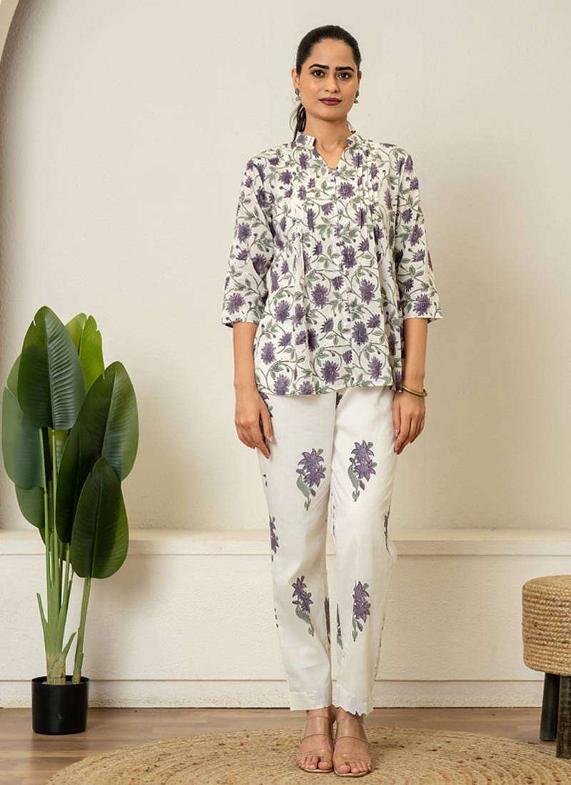 Lavender hand block printed cotton co-ord set