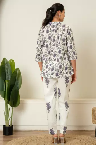 Lavender hand block printed cotton co-ord set