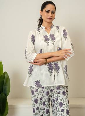 Lavender floral hand block printed cotton co-ord set 4
