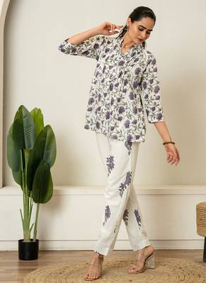 Lavender hand block printed cotton co-ord set 3
